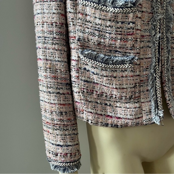 525 America Women’s Pink Cream Gold Tweed Fringe Jacket Blazer BohoGlam Barbie M - Picture 11 of 16